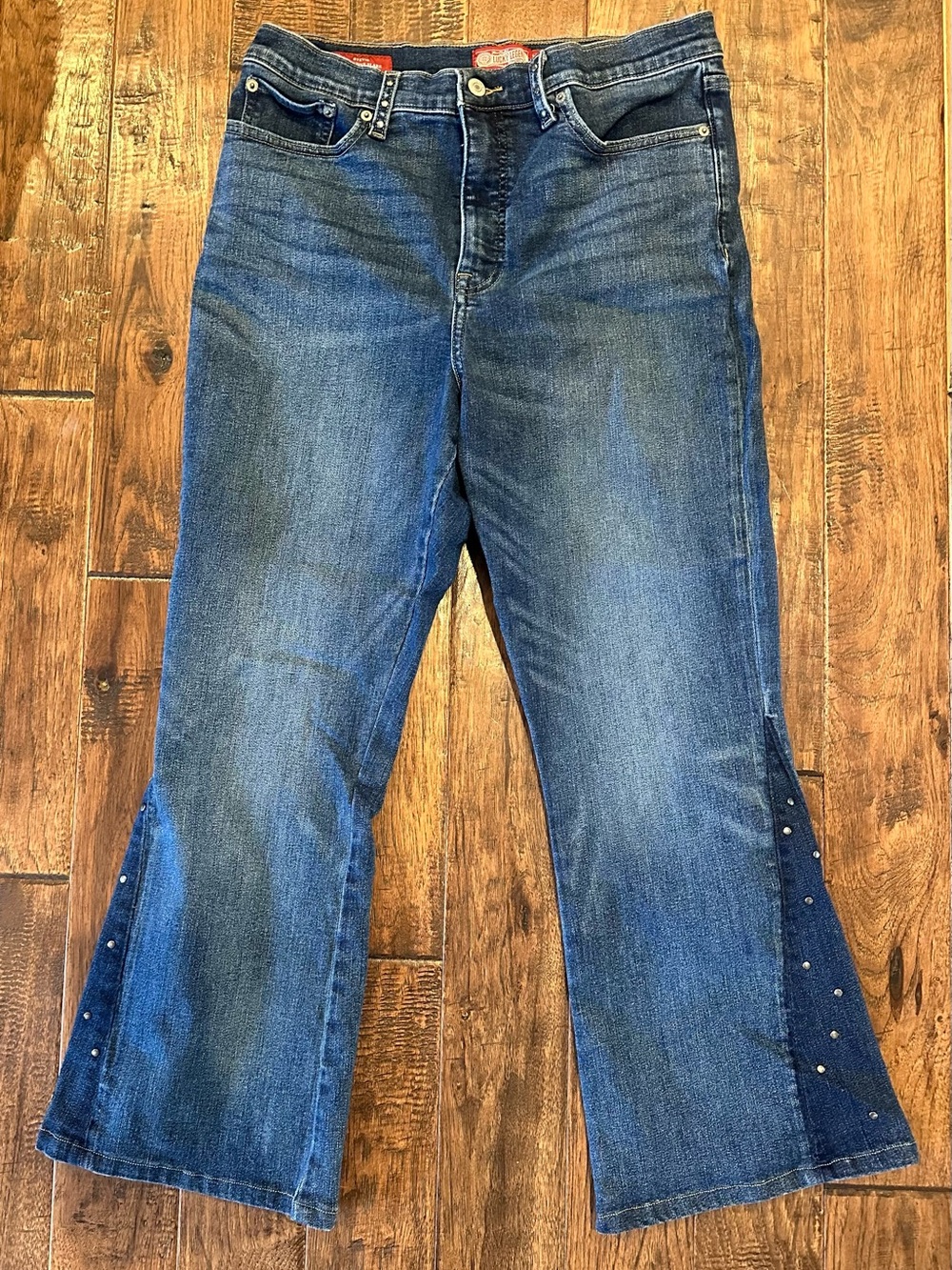Penny Lane Blue Denim Wide-Leg Jeans with Studded Side Panels Boho Lucky Brand
